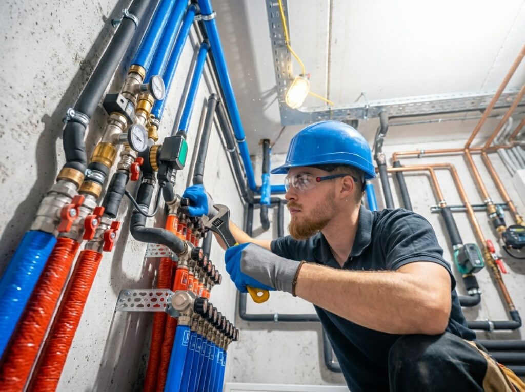 Licensed plumbing contractor reviewing new construction plans in Central Florida