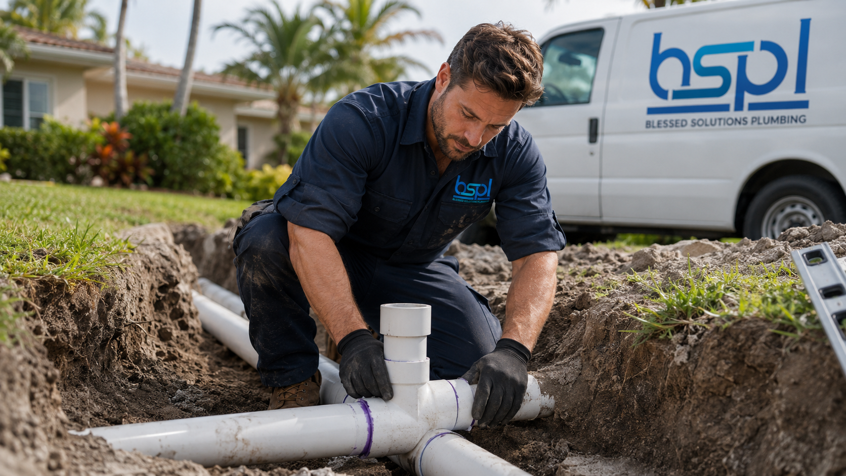 High-pressure water jetting removing mineral scale buildup from a sewer line in Kissimmee FL