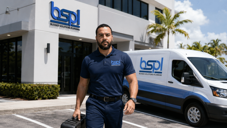 Blessed Solutions Plumbing technician arriving on the job in Central Florida