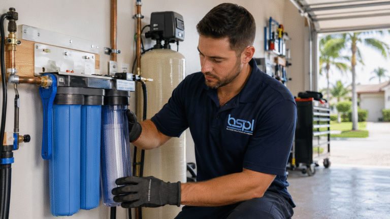 Blessed Solutions Plumbing technician performing water filtration system installation in Orlando FL