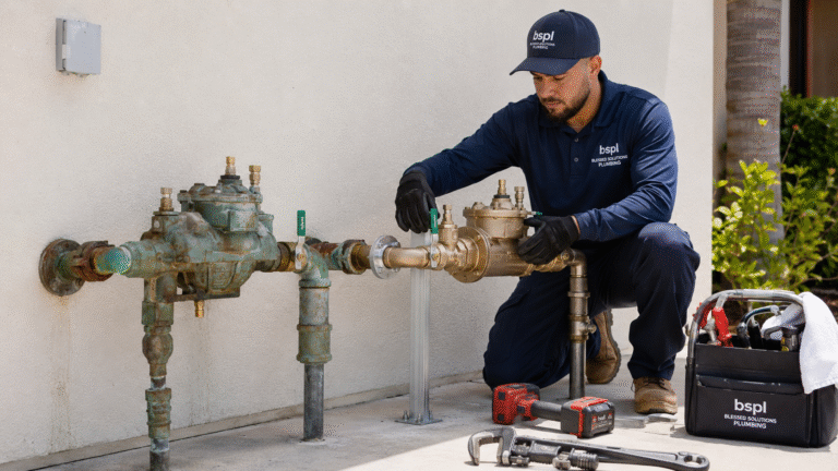 Blessed Solutions Plumbing installing an irrigation backflow preventer in Orlando FL