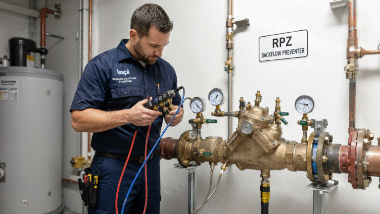 Blessed Solutions Plumbing service van providing backflow testing and certification across Orlando, Kissimmee and St. Cloud FL
