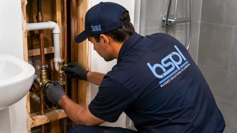 BSP1 plumber working on bathroom rough-in copper lines in Orlando, FL