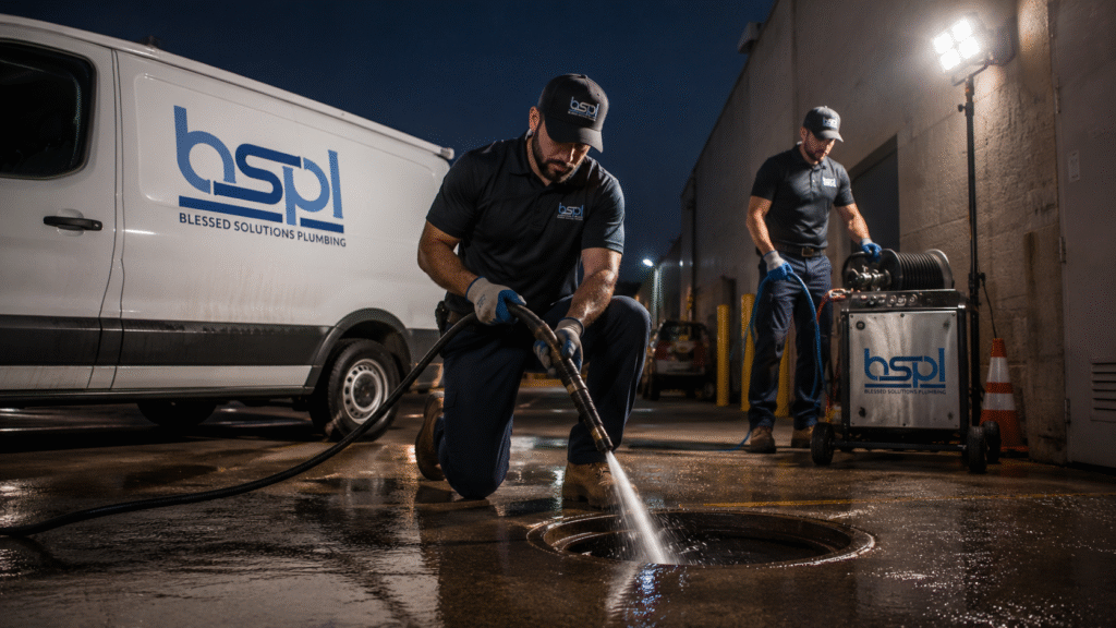 Hydro-jetting tree roots and sludge out of a residential sewer line in Central Florida