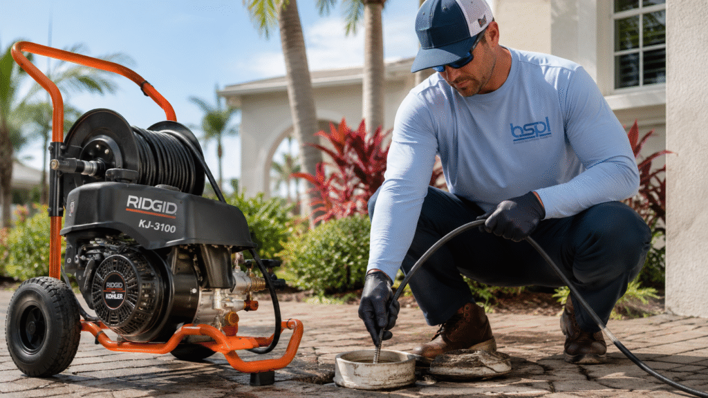 Blessed Solutions Plumbing team clearing a recurring residential drain clog in Orlando FL