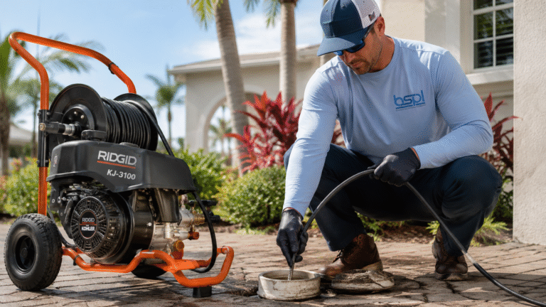 Blessed Solutions Plumbing team clearing a recurring residential drain clog in Orlando FL