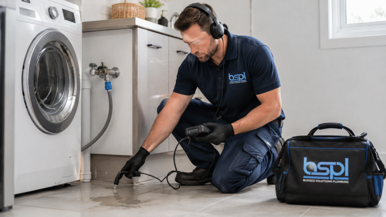 Blessed Solutions Plumbing technician performing slab leak detection in Orlando FL