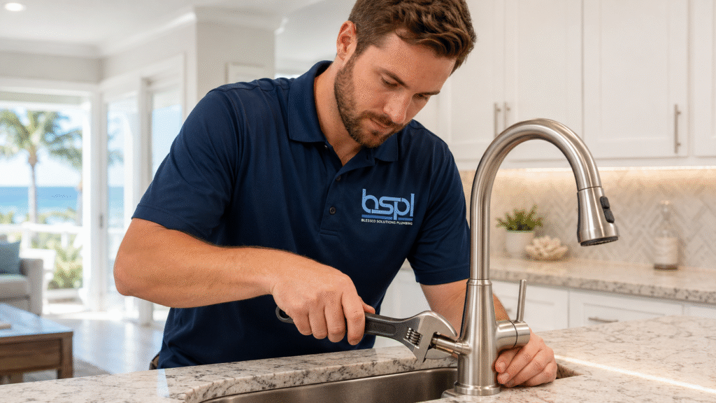 Water leaking from an aging supply line connection under a sink before it fails completely