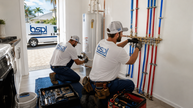 Two Blessed Solutions Plumbing technicians repiping a home's water supply lines in Orlando FL