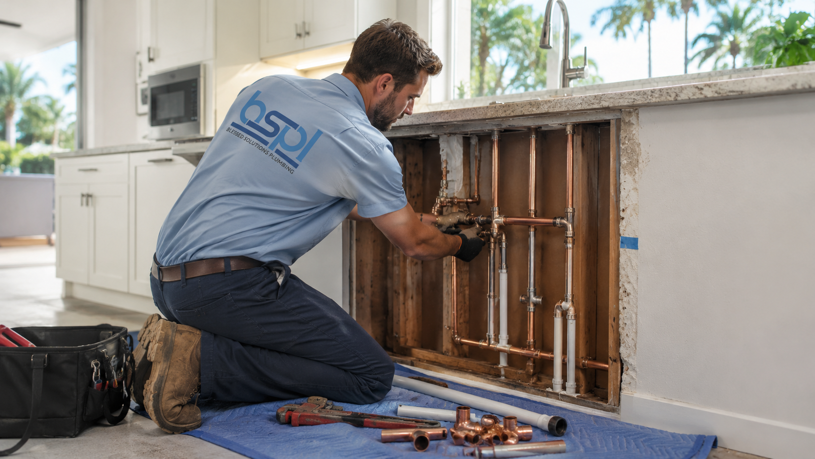 Blessed Solutions Plumbing branded service van providing repipe services across Orlando, Kissimmee and St. Cloud FL