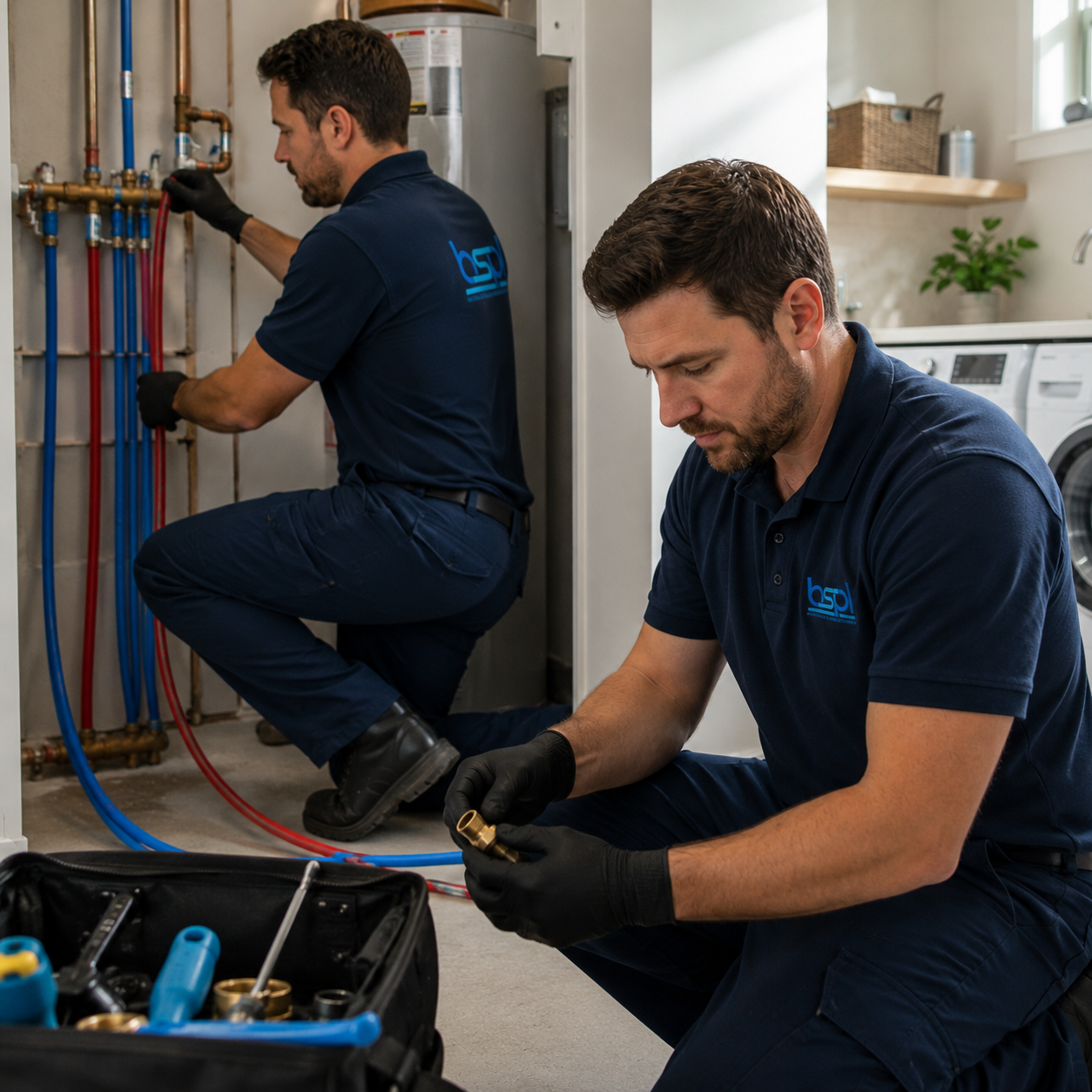 Blessed Solutions Plumbing technician performing a whole-home repipe with PEX piping in Orlando FL