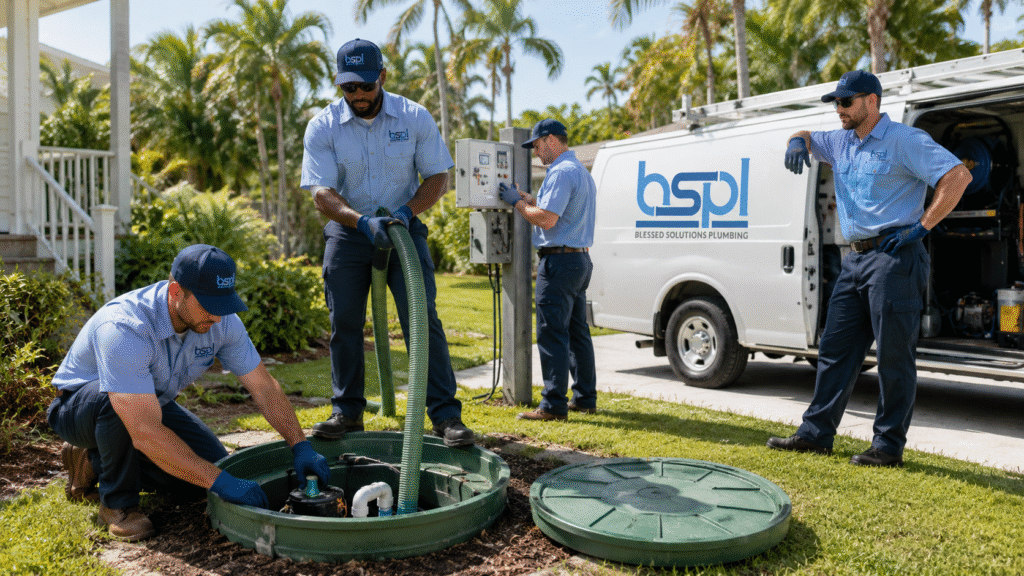 Blessed Solutions Plumbing performing a septic tank inspection in Orlando FL