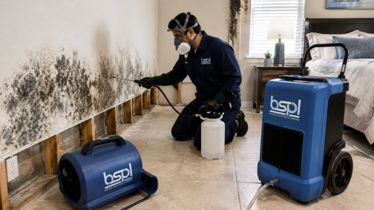 Blessed Solutions Plumbing team detecting hidden leaks behind a water-damaged wall in Orlando FL