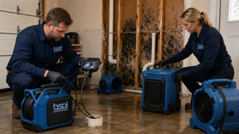 Blessed Solutions Plumbing technician explaining water damage repair to a homeowner in Orlando FL