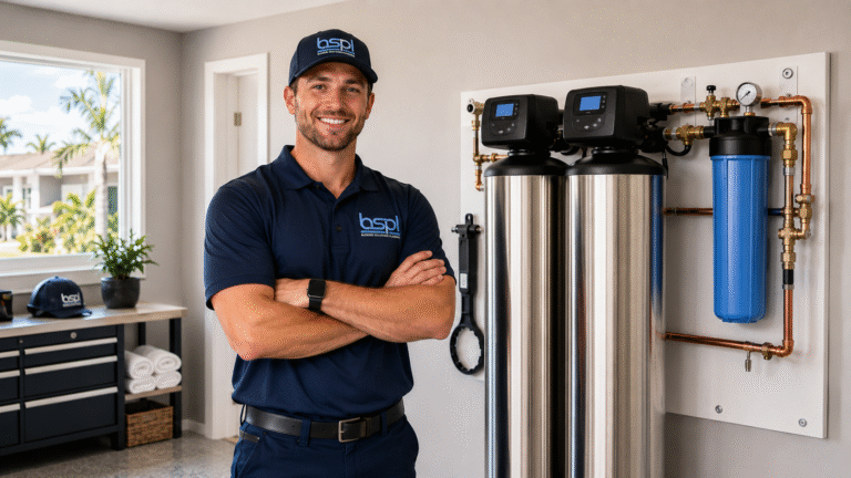 Licensed plumber handling water softener installation in Kissimmee FL