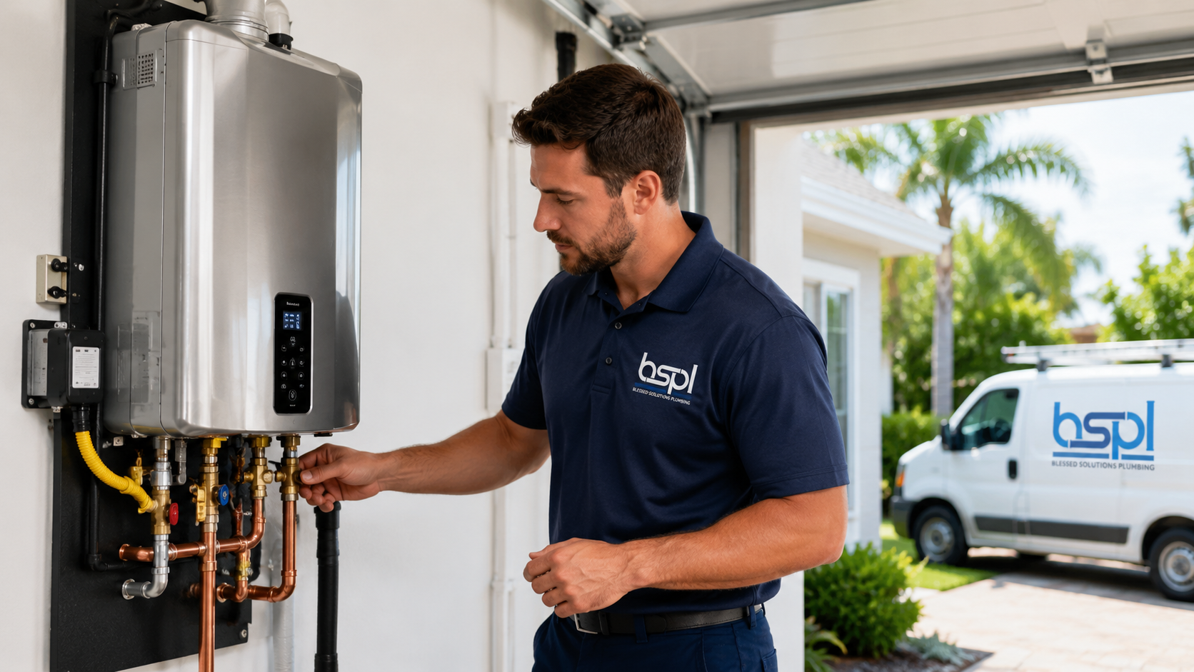Blessed Solutions Plumbing branded service van serving Orlando, Kissimmee and St. Cloud FL