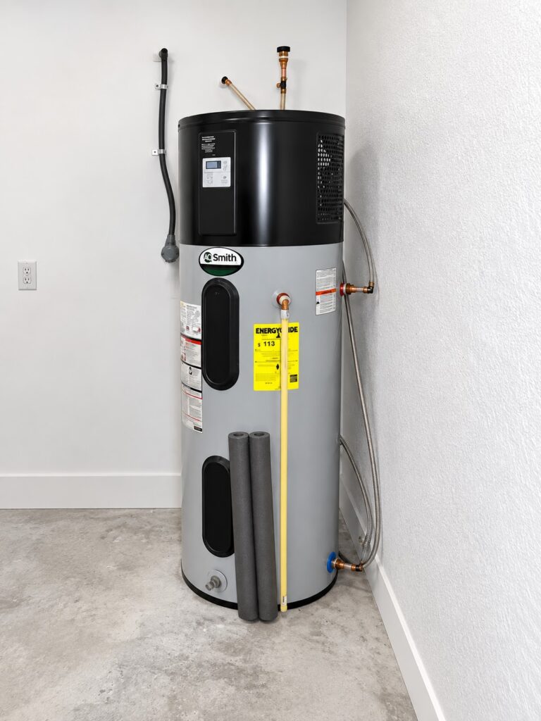 A. O. Smith hybrid heat pump water heater installed by Blessed Solutions Plumbing in Orlando FL