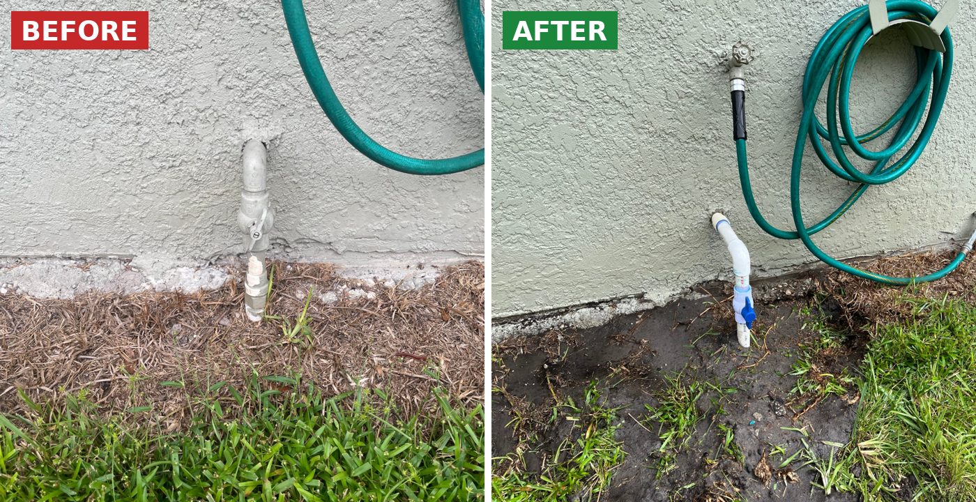 Before and after: Main water shut-off valve replaced by BSP1 Plumbing in St. Cloud, FL