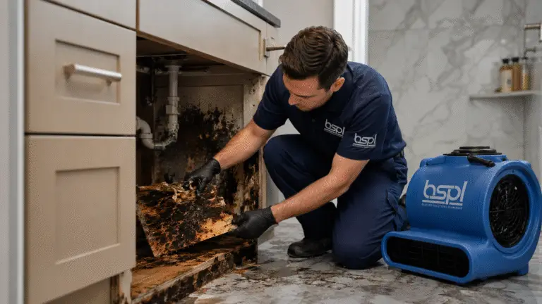 Two Blessed Solutions Plumbing technicians repairing water damage in an Orlando FL home