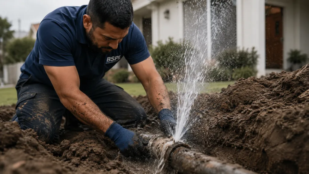 Water leaking from a burst copper supply line inside a wall in an Orlando home