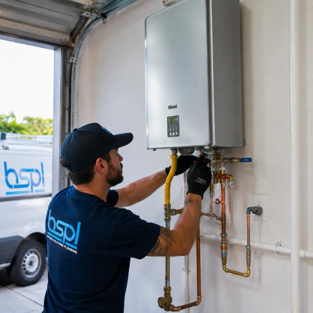 Tankless water heater installation with new gas line and venting in an Orlando home