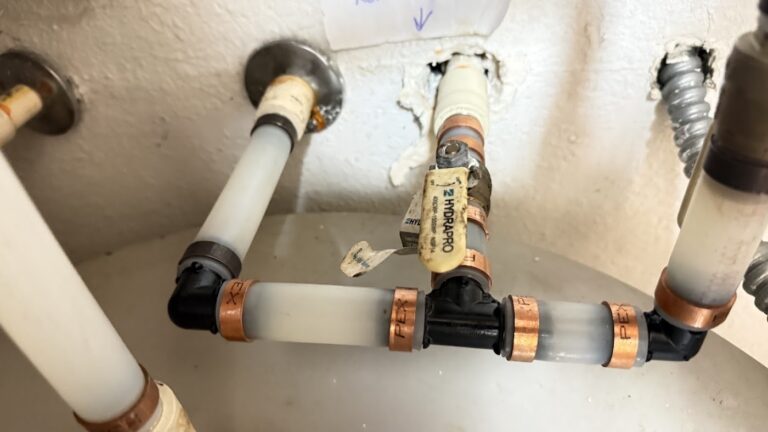 PEX water heater connections with new shut-off valve - water heater service by Blessed Solutions Plumbing